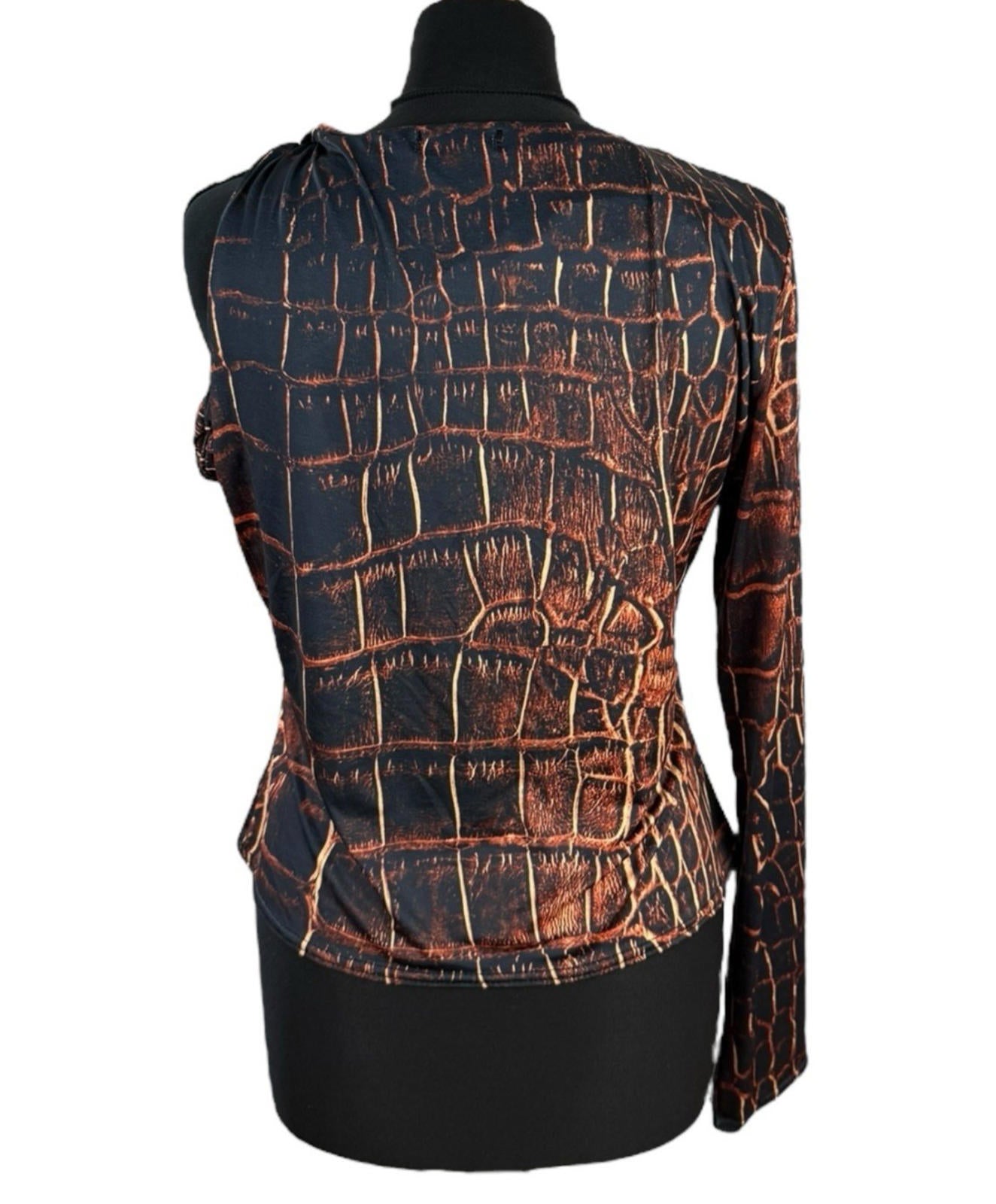 Black Orange One Shoulder Top Twisted Strap Stretch Women’s UK Size 14-16