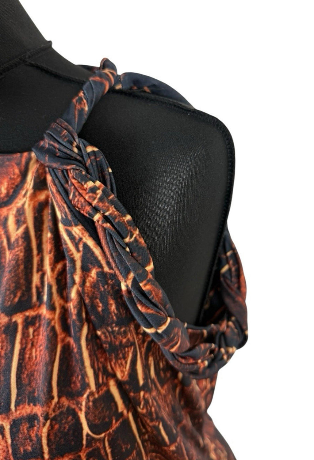 Black Orange One Shoulder Top Twisted Strap Stretch Women’s UK Size 14-16