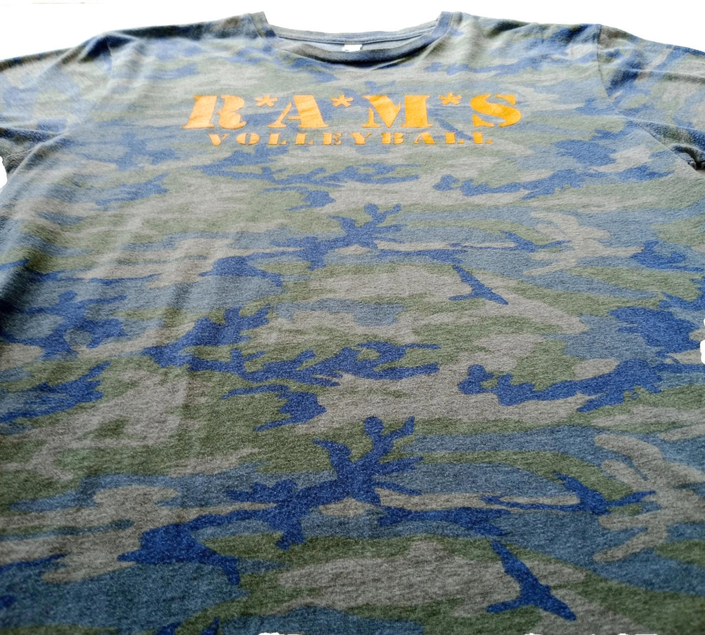 RAMS Volleyball Graphic Print T-Shirt Men's UK Size M Grey Crew Neck Cammo