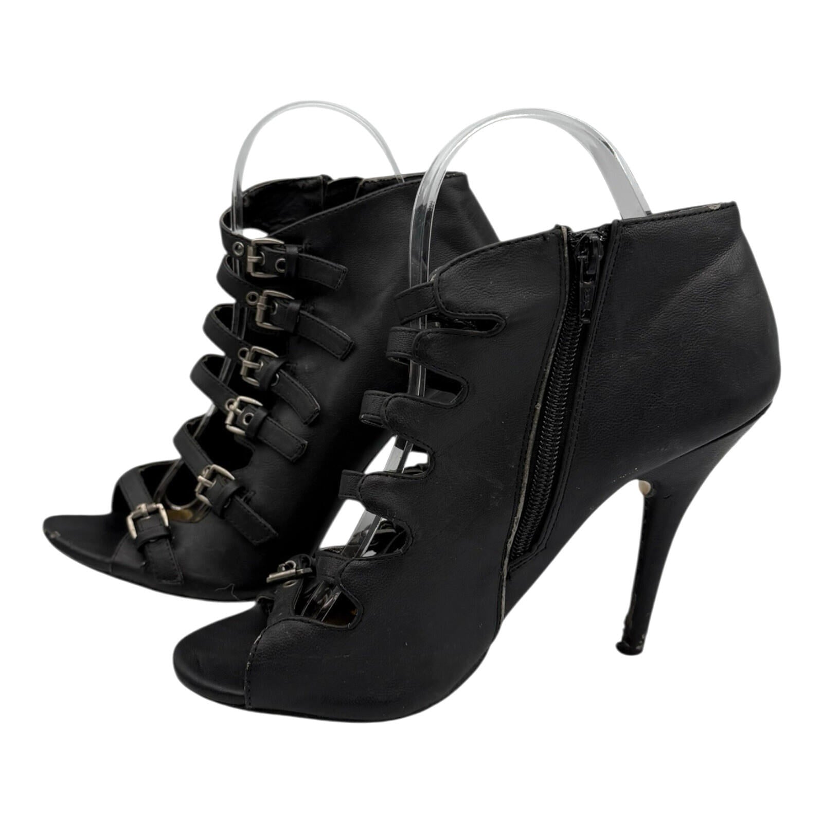 Truffle Peep Toe Ankle Shoes  Women's UK Size 6 Straps Buckles Stiletto Black