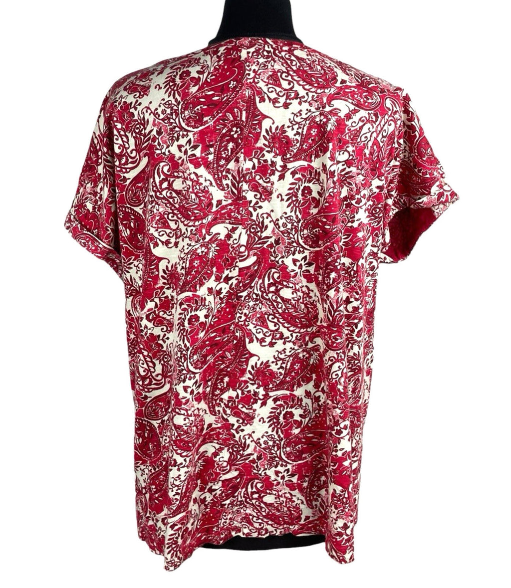 Next T-Shirt Blouse Top Women’s UK Size 16 Paisley Short Sleeve Cotton Red