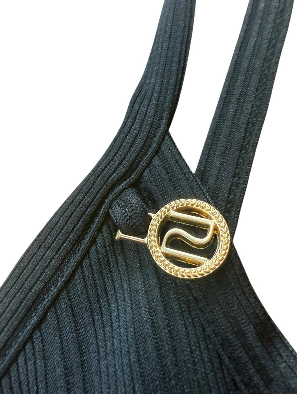 River Island Ribbed Midi Dress Gold Button Spaghetti Strap Womens UK Size 12