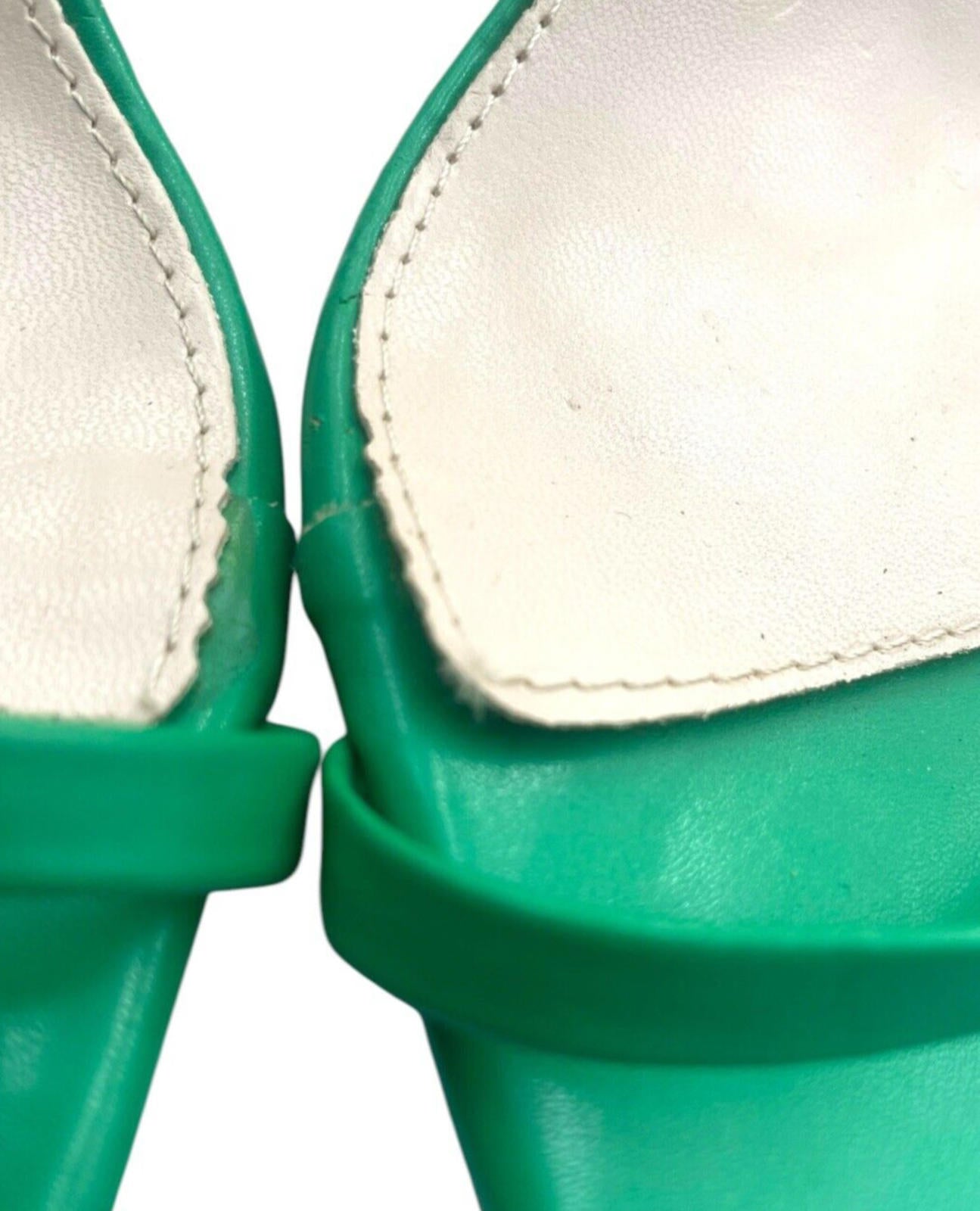 Nasty Gal Two Strap Heeled Mules Women’s UK Size 6 Green Square Ope Toe Flared