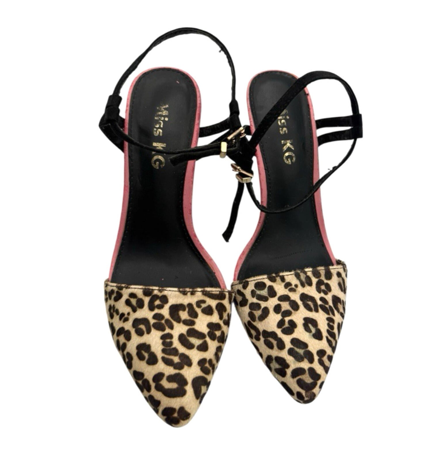 Miss KG Leopard Sling-Back Stiletto Shoes Women’s UK Size 6 Pony Fur Kurt Geiger