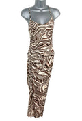 Bershka Maxi Dress Brown & Cream Ruched Side Slit Women’s UK Size XS