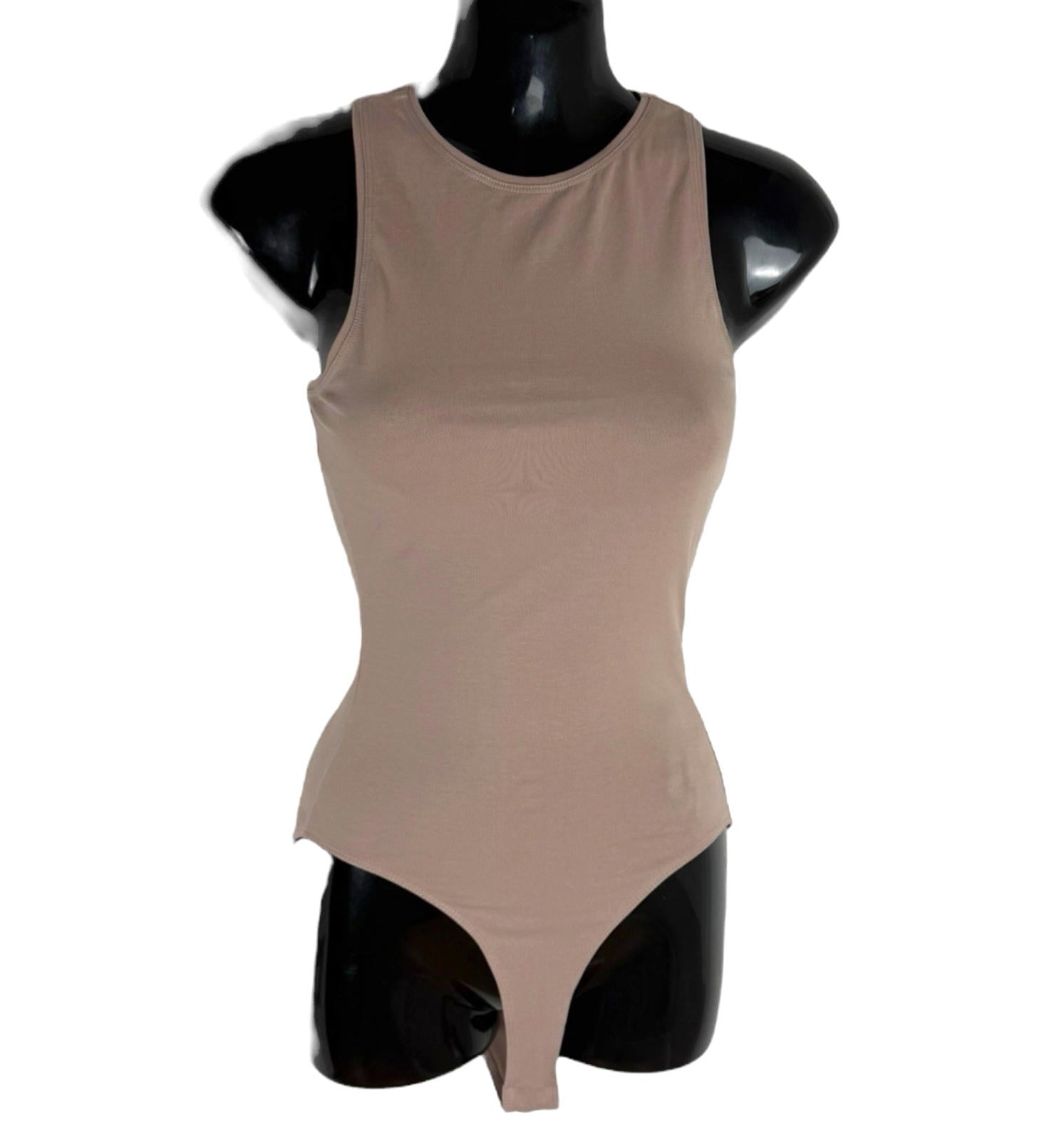New Look Bodysuit Women's UK Size 6 Beige Nude Sleeveless Thong Bottom Snap