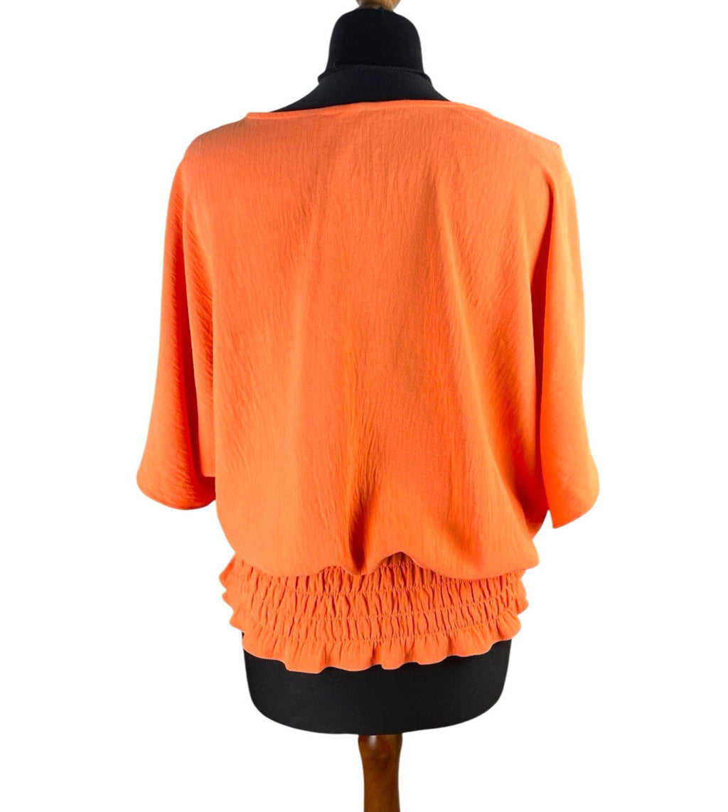 Emreco Orange Peplum Blouse Summer Top Elastic Waistband Women’s UK Size 10