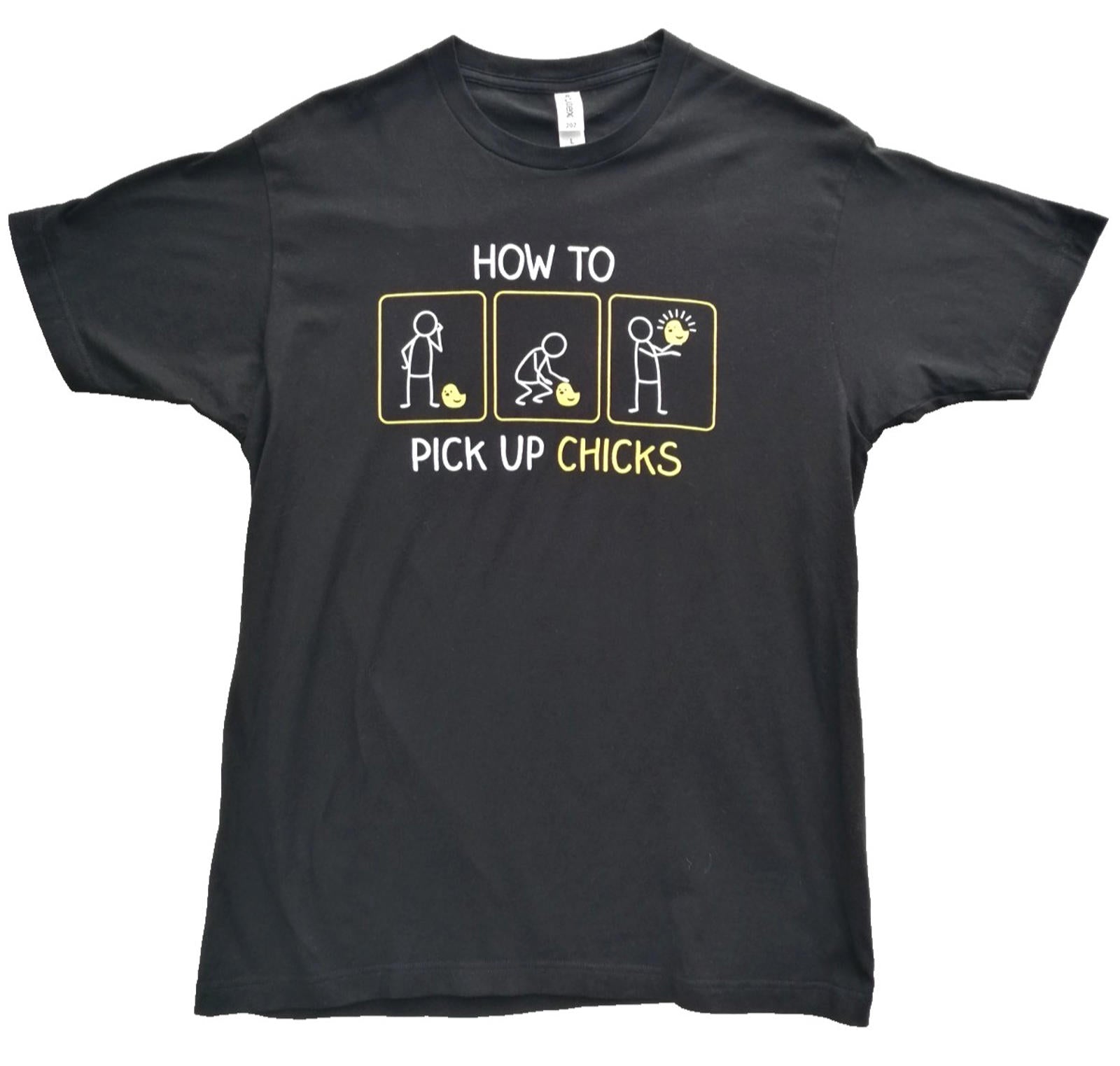 Funny Cute Animal Graphic Print T-Shirt Men's Size L Black Crew Neck 100% Cotton