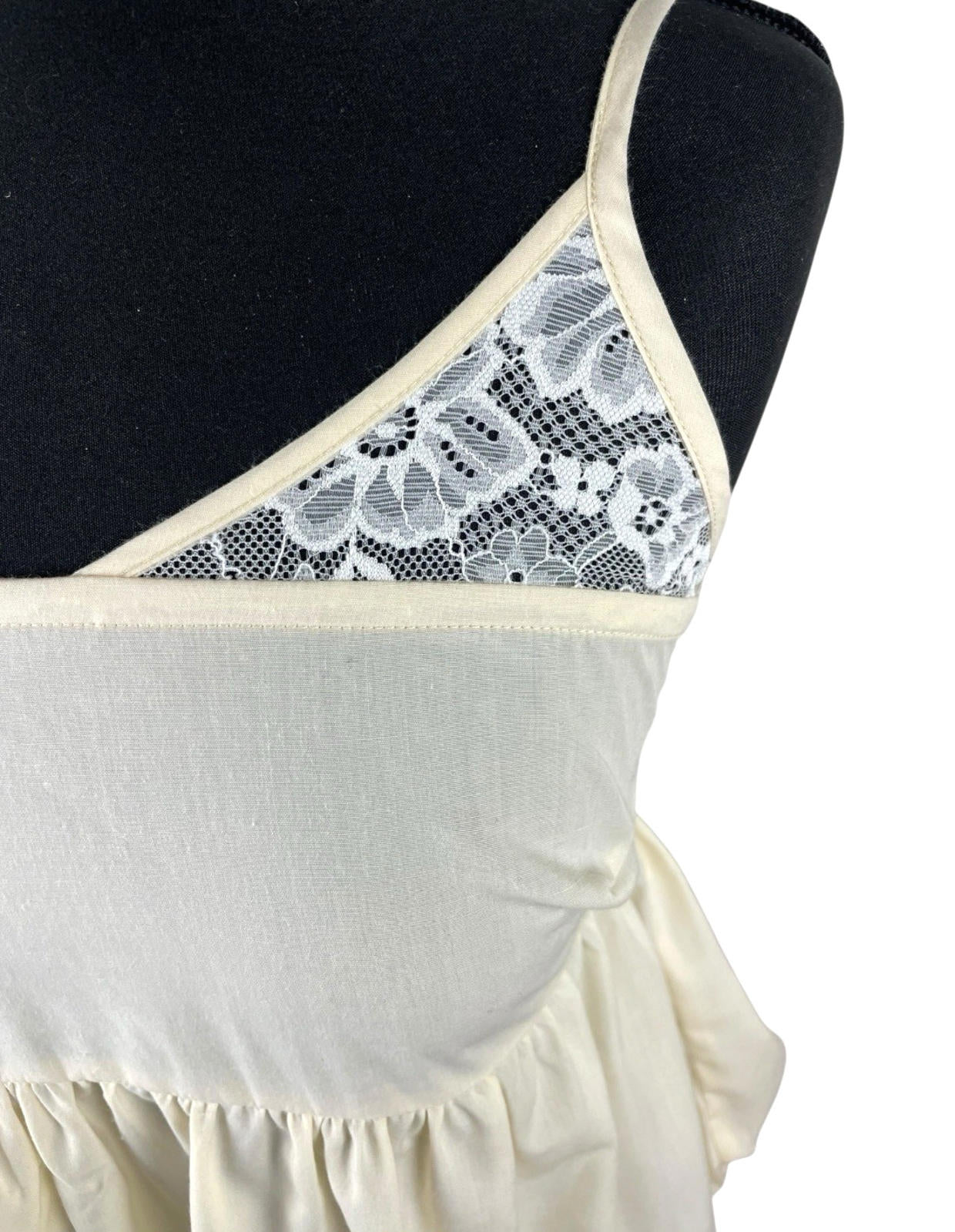 Beige Peplum Tank Top Spaghetti Strap Lace Accent Women’s UK Size 8