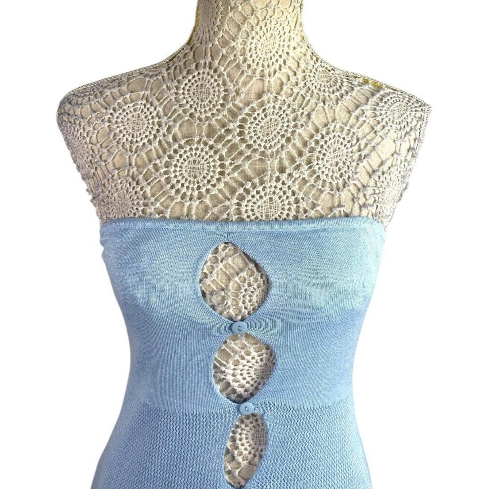 Light Blue Knit Beach Dress Maxi Cut Out Design Women’s UK Size 10-12