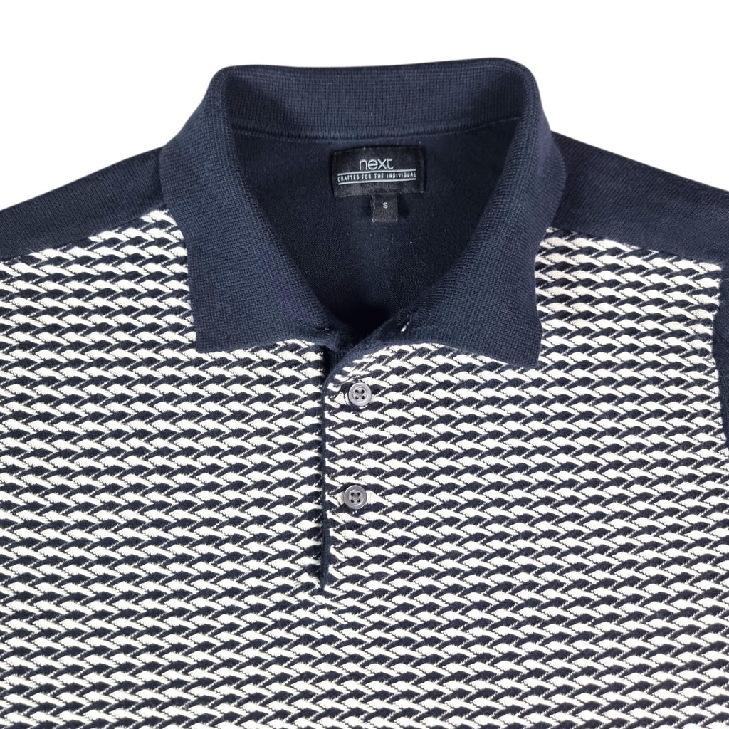 Next Knit Polo Shirt Men's UK Size M Blue Textured Short Sleeve 100% Cotton