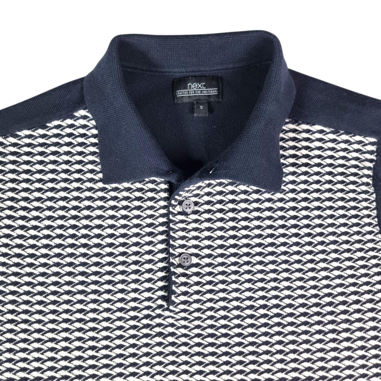 Next Knit Polo Shirt Men's UK Size M Blue Textured Short Sleeve 100% Cotton