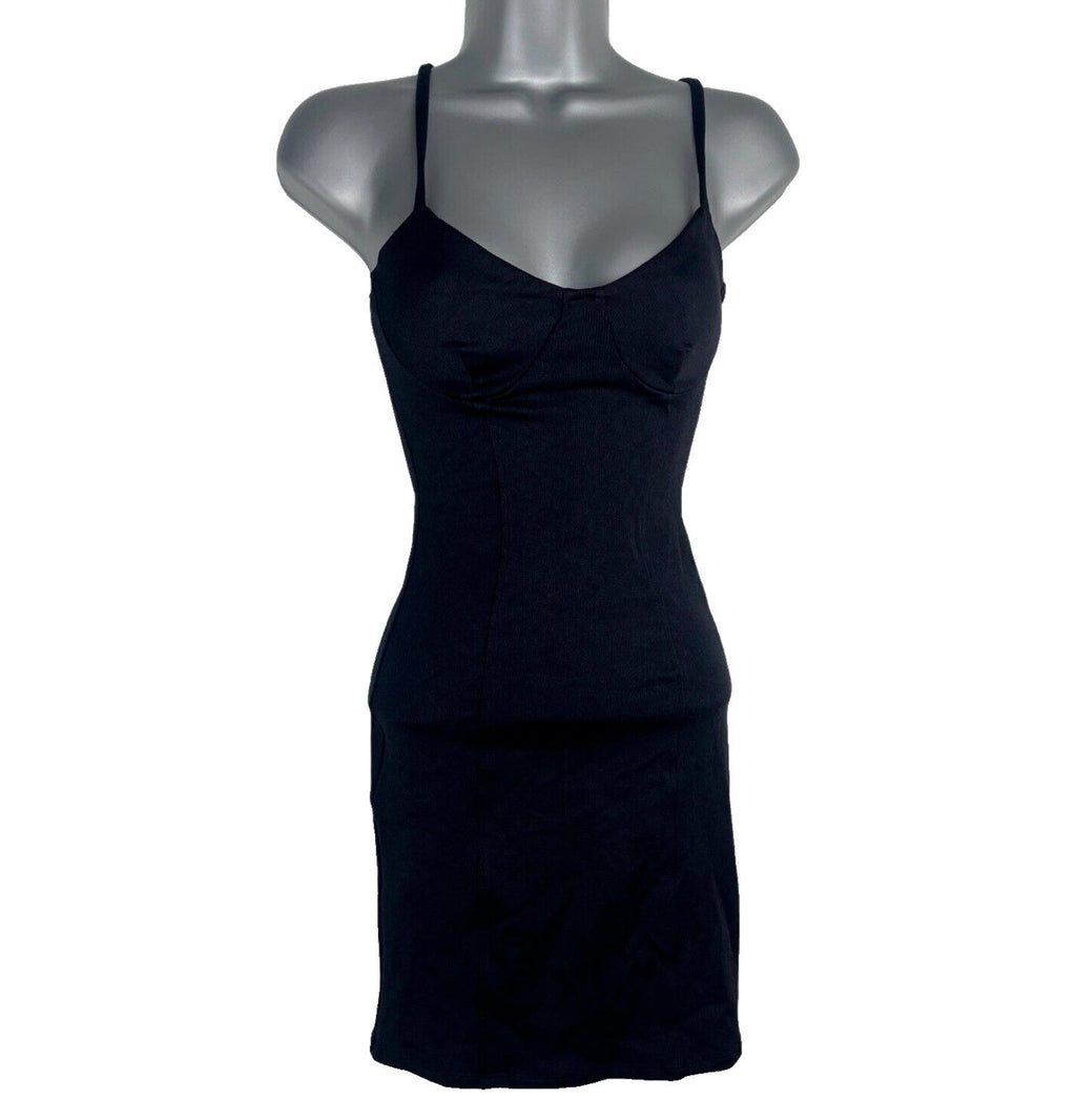 Bershka Mini Dress Black Ribbed Women’s UK Size XS