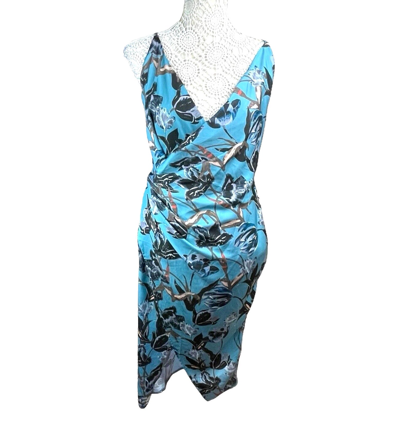ASOS Blue Floral Midi Dress Silk Effect Women’s UK Size 12