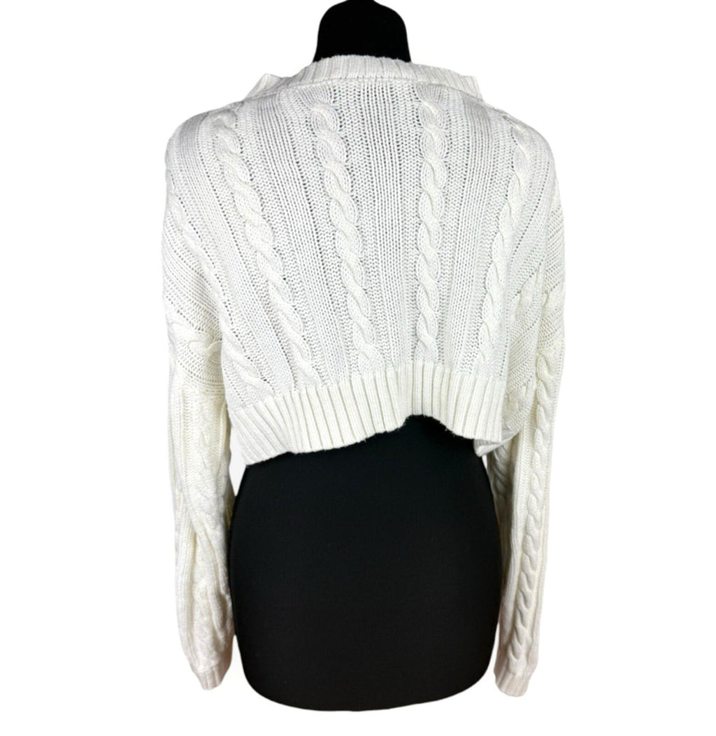 Dazy Cropped Cable Knit Jumper Women’s UK Size S Aaron Long Sleeve Ivory