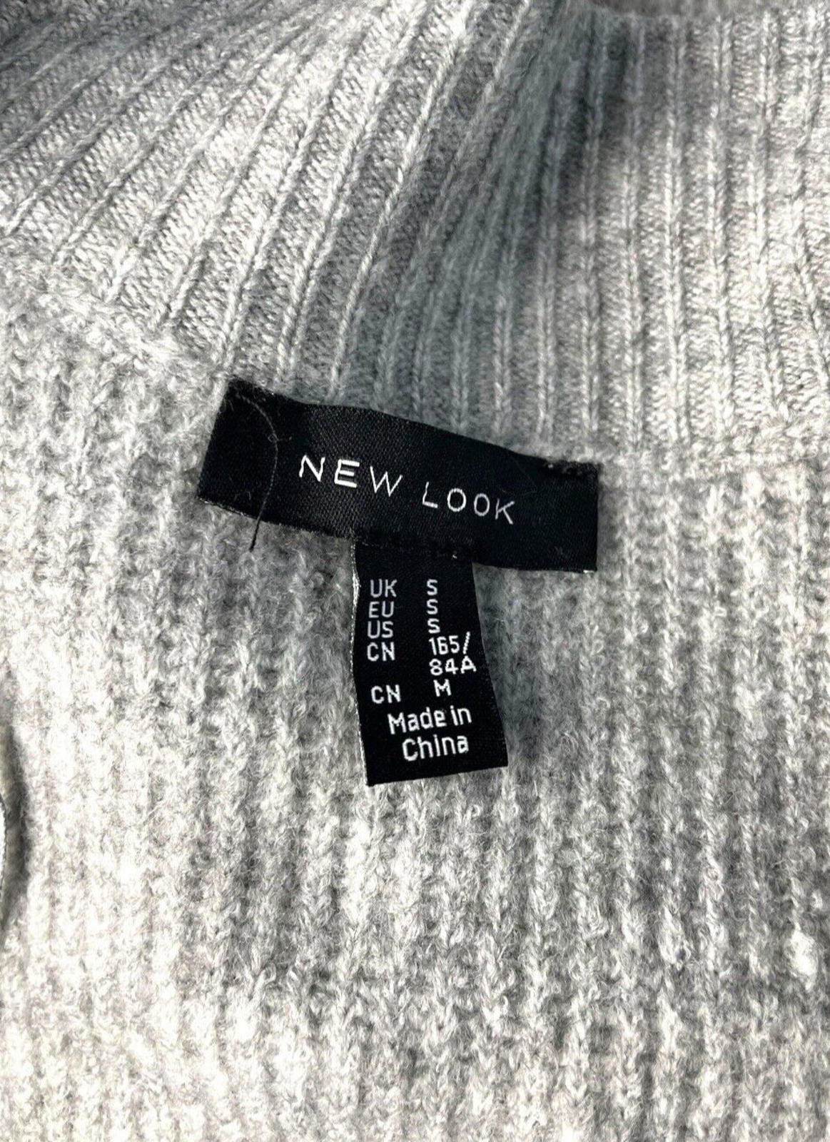 New Look Longline Knit Cardigan Women’s UK Size S Grey Ribbed Open Front Pockets