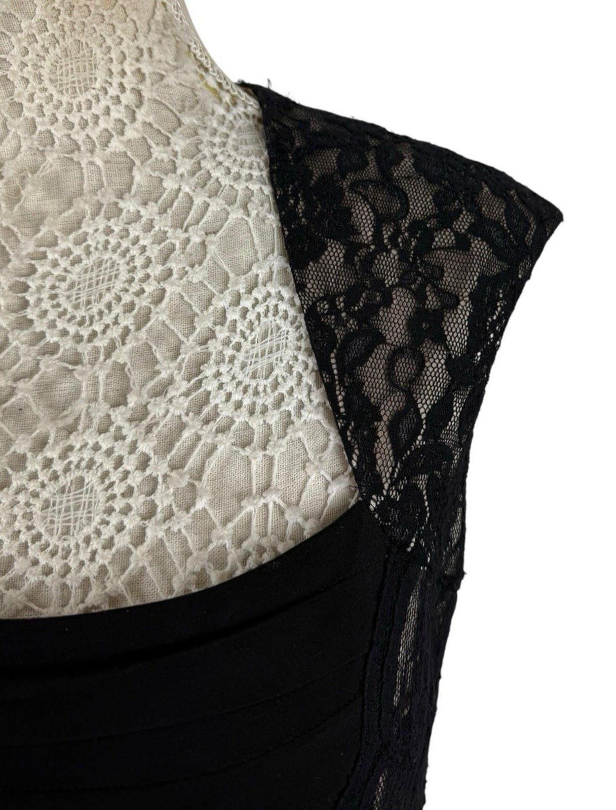 Jax Cocktail Dress Women's UK Size 8 Ruched Panel & Lace Overlay Bodycon Lined