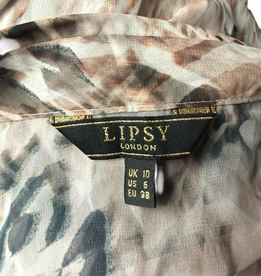 Lipsy Sheer Chiffon Shirt Blouse Women’s UK Size 10 Relaxed Fit Animal Print
