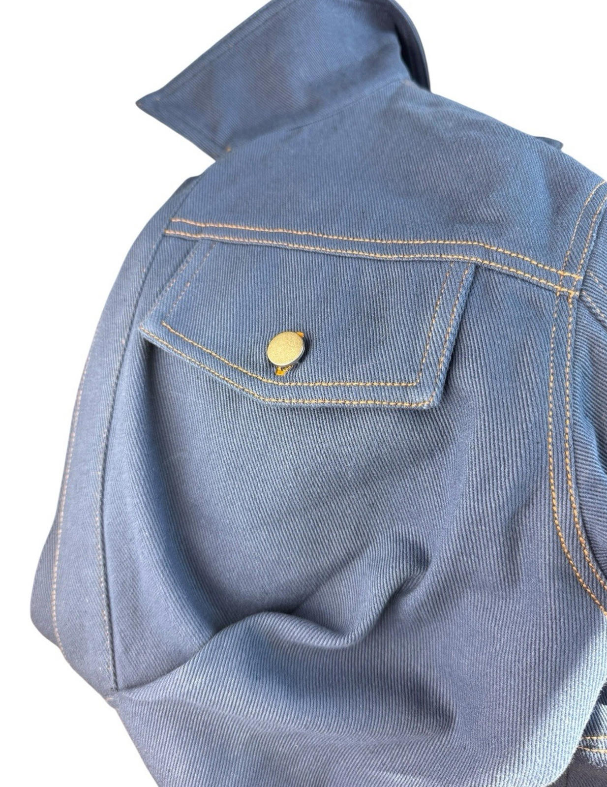 Cropped Denim Shirt Women’s UK Size 8 Blue Twist Cutout Detail 3/4 Sleeve Top
