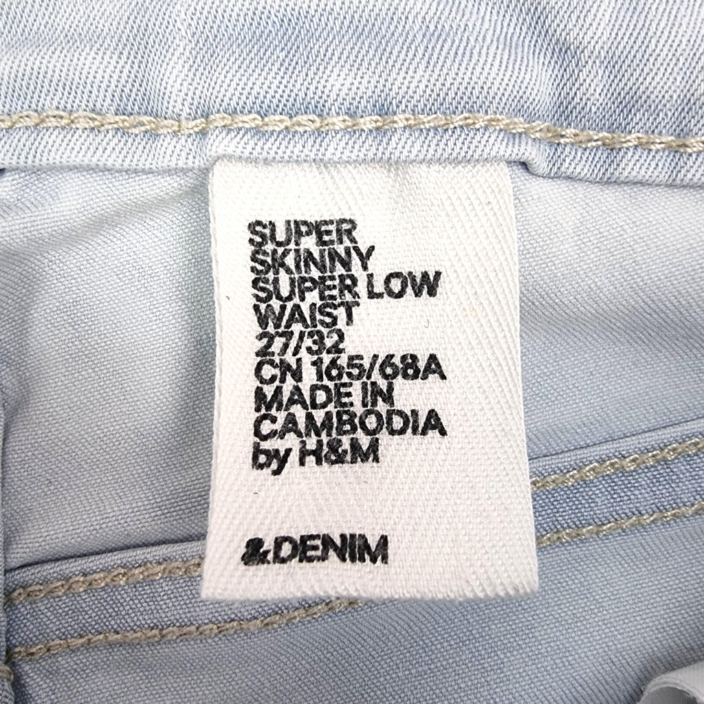 H&M Jeans Women's UK Size W27 L31 Light Blue Super Skinny Low Waist Zip Front