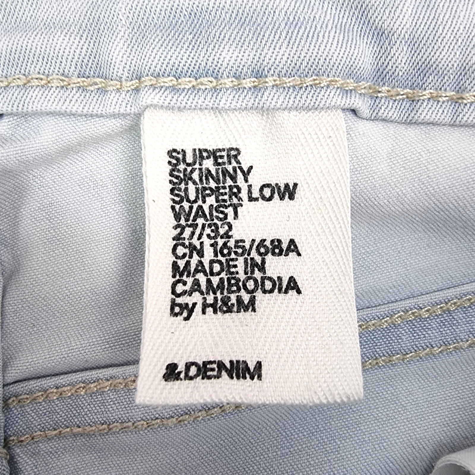 H&M Jeans Women's UK Size W27 L31 Light Blue Super Skinny Low Waist Zip Front