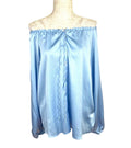 Primark Satin Look Off-The-Shoulder Blouse Women's UK Size 14 Blue Long Sleeve
