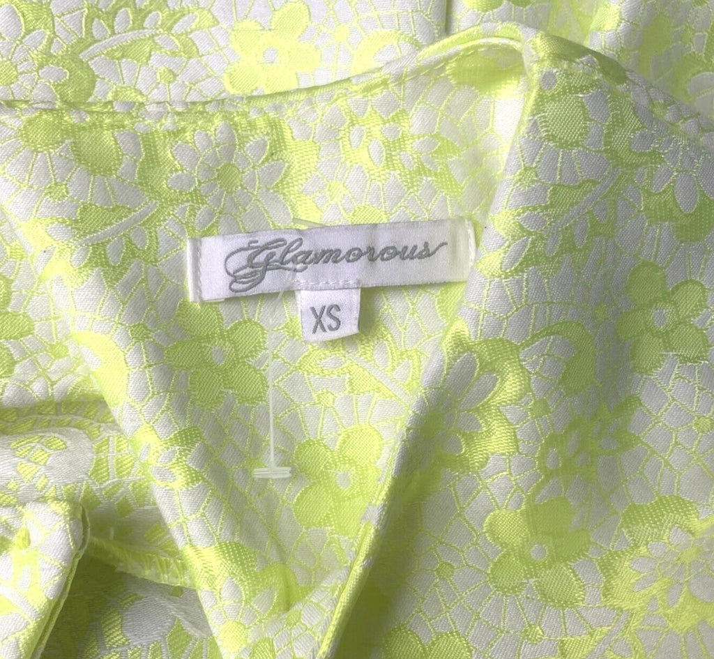 Glamorous Jacquard Skater Dress Women's UK Size XS Yellow Floral Cut-Out Back
