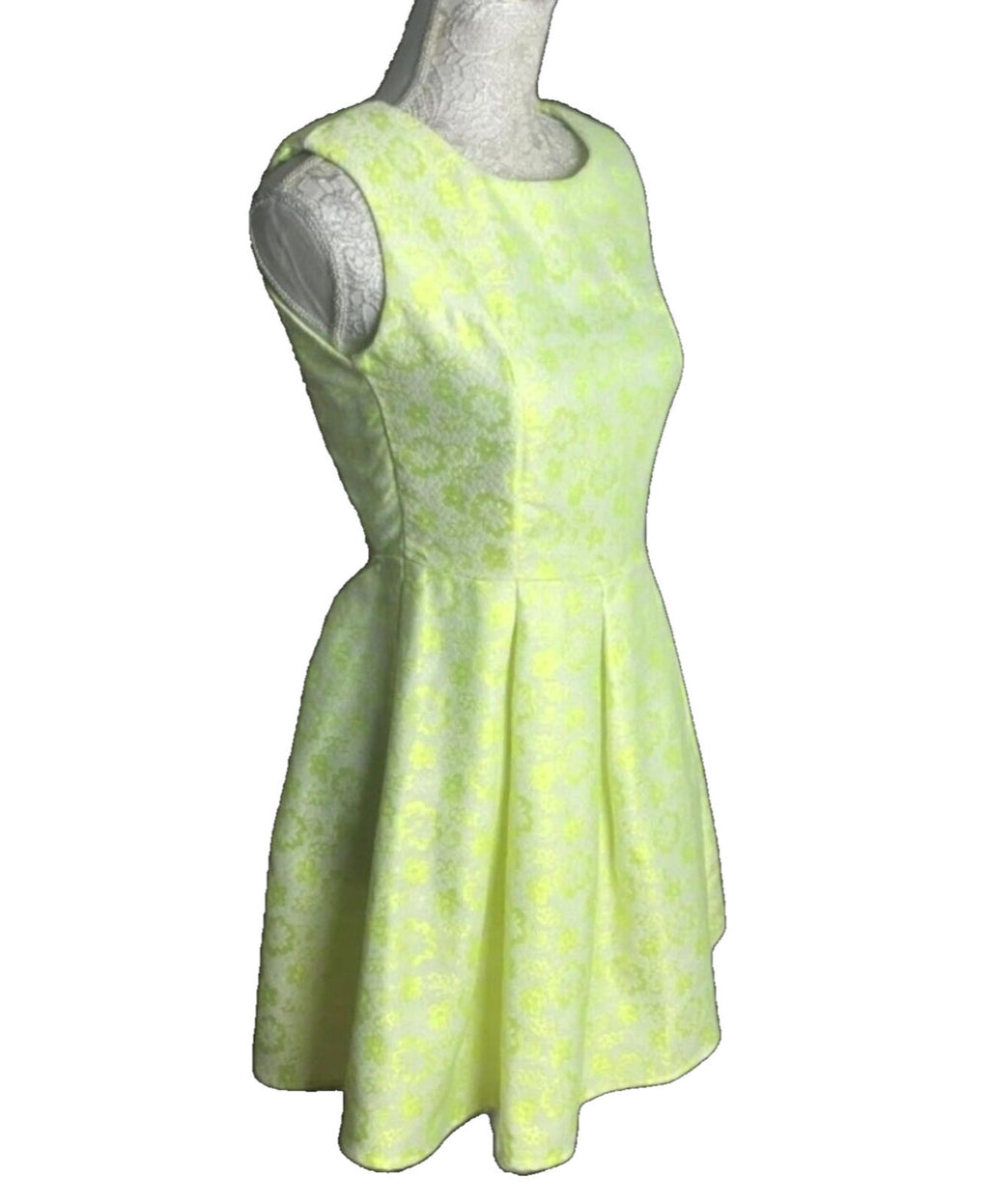 Glamorous Jacquard Skater Dress Women's UK Size XS Yellow Floral Cut-Out Back