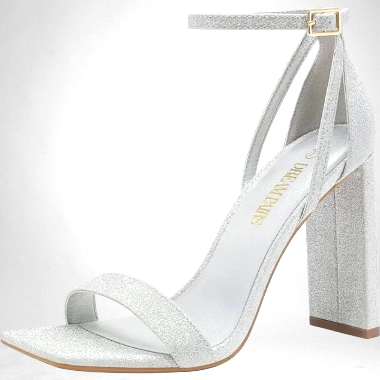 Dream Pairs Silver Sparkle Block Heel Shoes square Toe Women’s UK Size 8