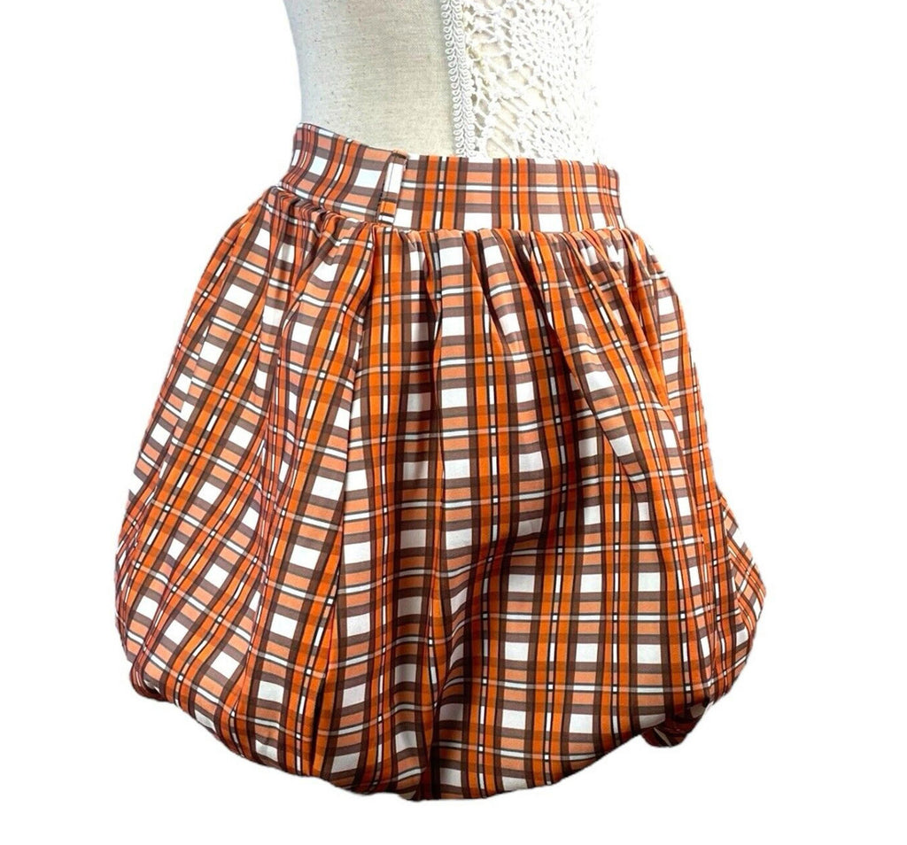Innovate Bubble Hem Mini Skirt Orange Check Women’s UK Size 8
