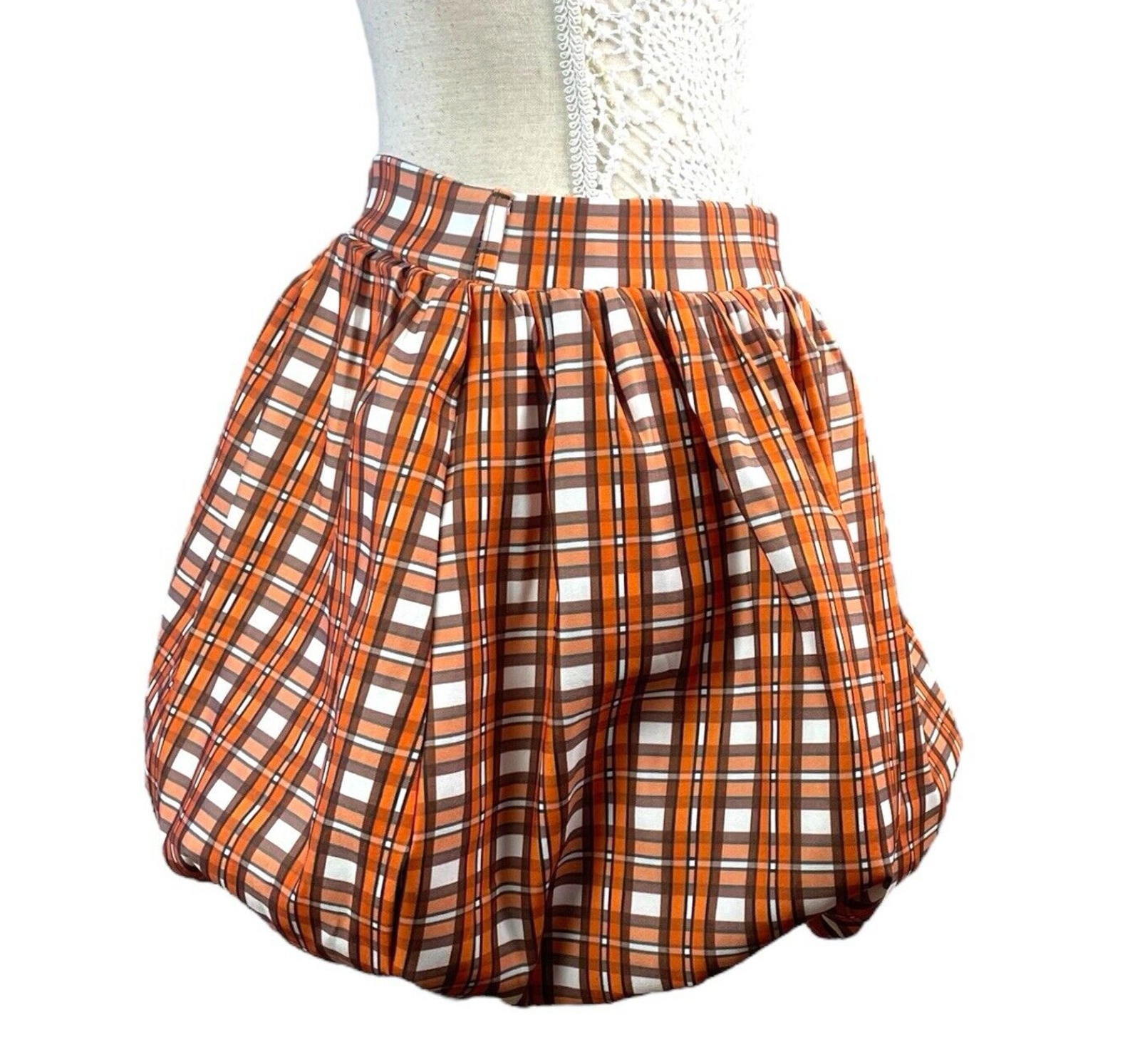 Innovate Bubble Hem Mini Skirt Orange Check Women’s UK Size 8
