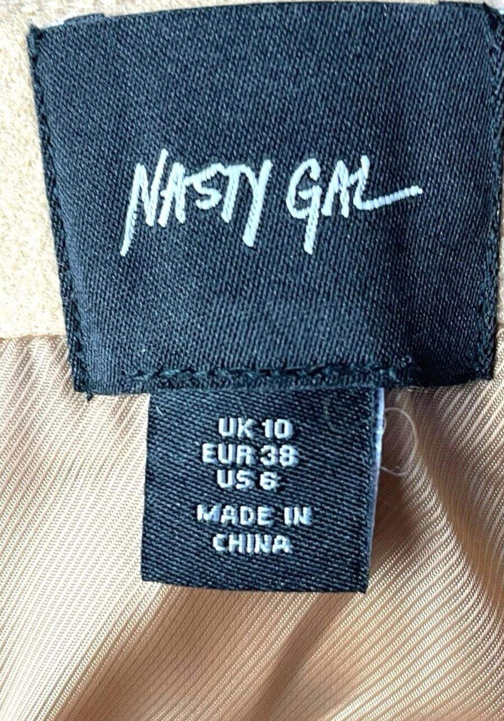 Nasty Gal Belted Mini Skirt Women’s UK Size 10 Beige Woolen Style A-Line Pockets