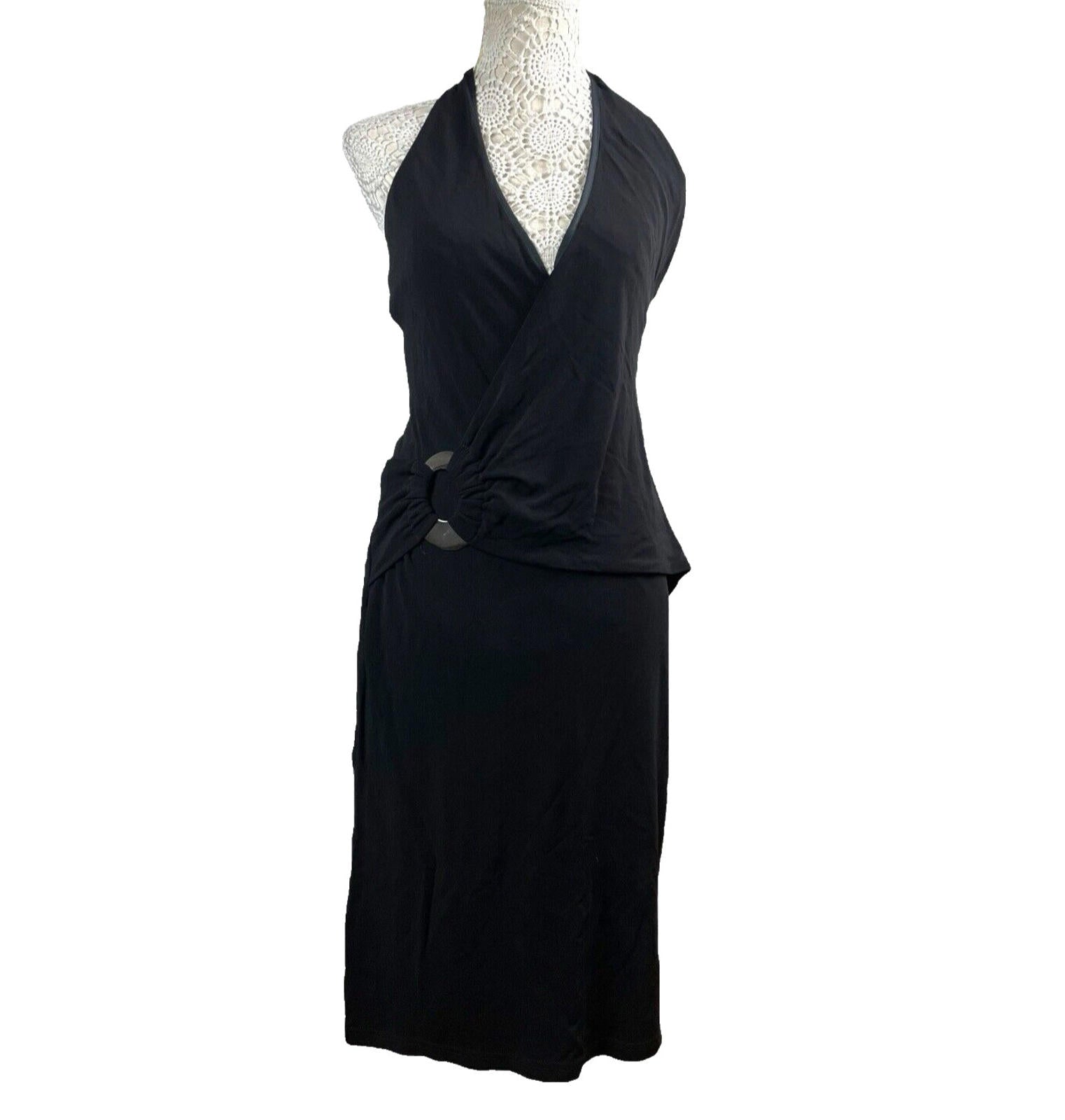 Karen Millen Black Midi Dress D-Ring Design Halterneck Women’s UK Size 12