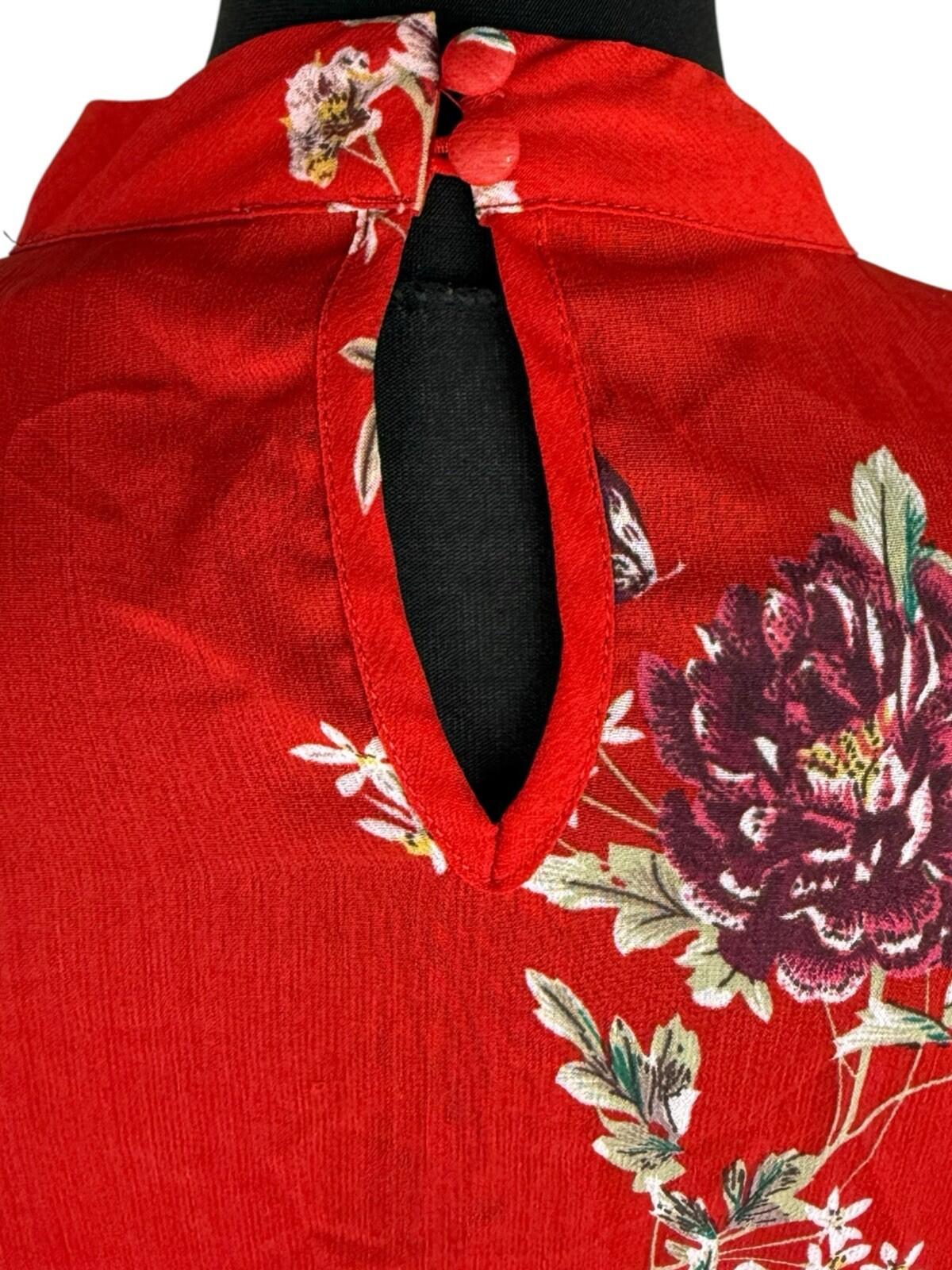 Primark Floral Blouse Women’s UK Size 14 Long Sleeve Ruffled Cuffs Choker Neck