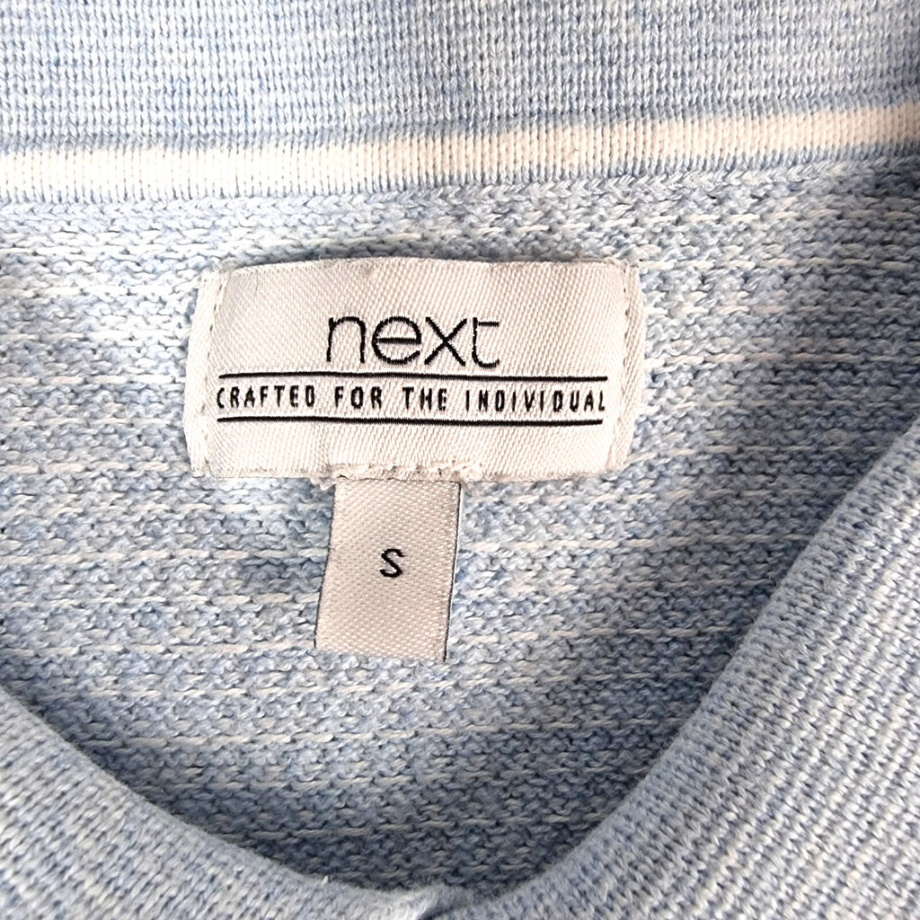 Next Knit Polo Shirt Men's UK Size S Textured Sky Blue Short Sleeve 100% Cotton