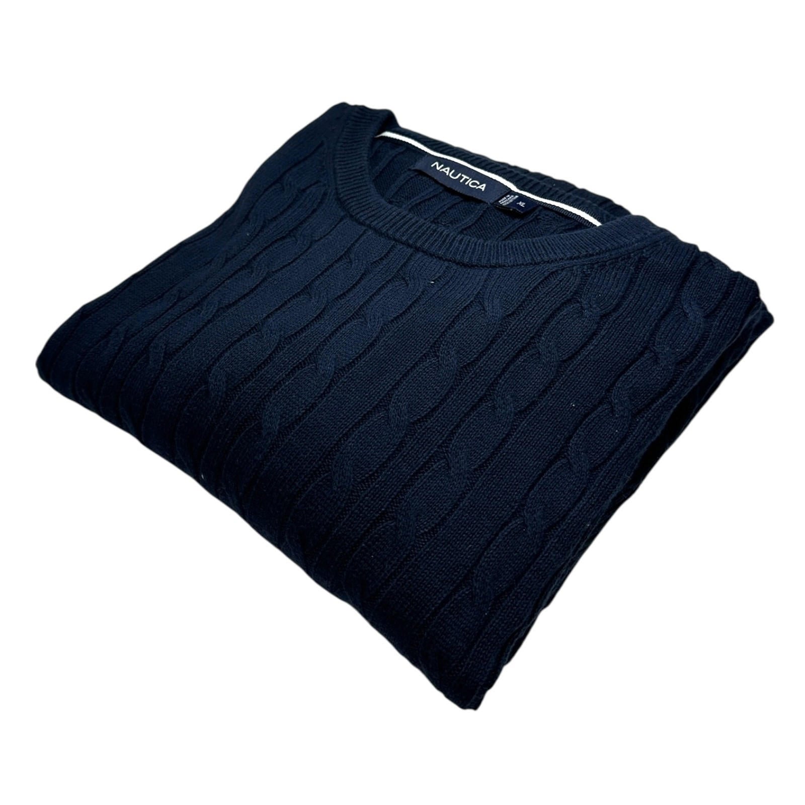 Nautica Knit Jumper Men's UK Size XL Blue 100% Cotton Long Sleeve Crew Neck