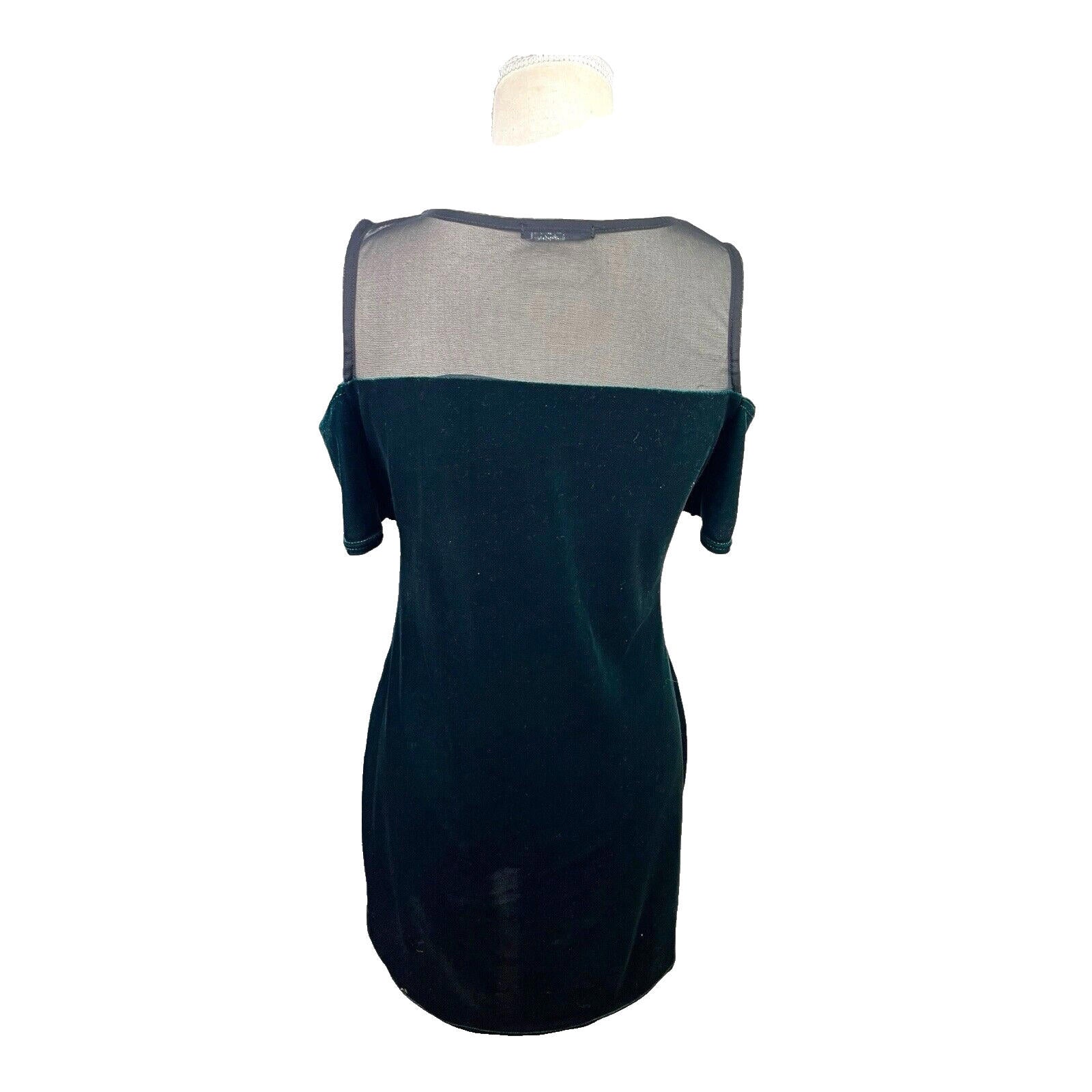 Quiz Velvet Mini Dress Women’s UK Size 14 Green Cold Shoulder Mesh Neckline