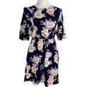 Urban Bliss Midi Dress Navy Floral High Neck Elastic Waist Women’s UK Size 10