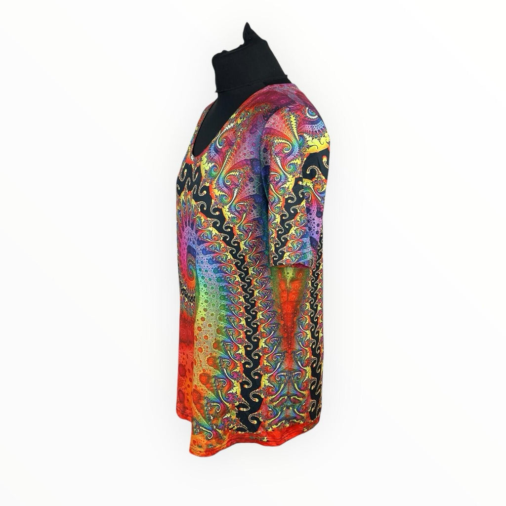 Physcedelic T-shirt Top Women's UK Size L Short Sleeve Stretch Multicolour