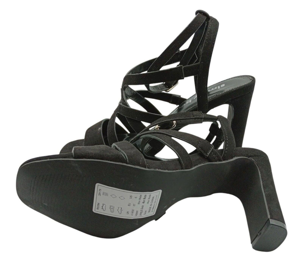 Simply Be Block Heel Platform Sandals Women's UK Size 4 Black High Strappy Shoes
