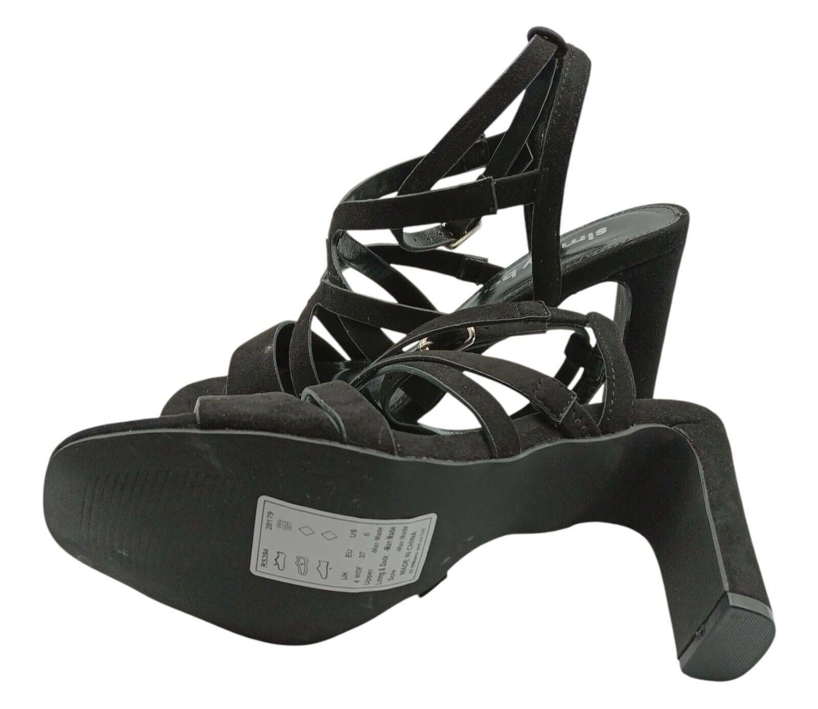 Simply Be Block Heel Platform Sandals Women's UK Size 4 Black High Strappy Shoes
