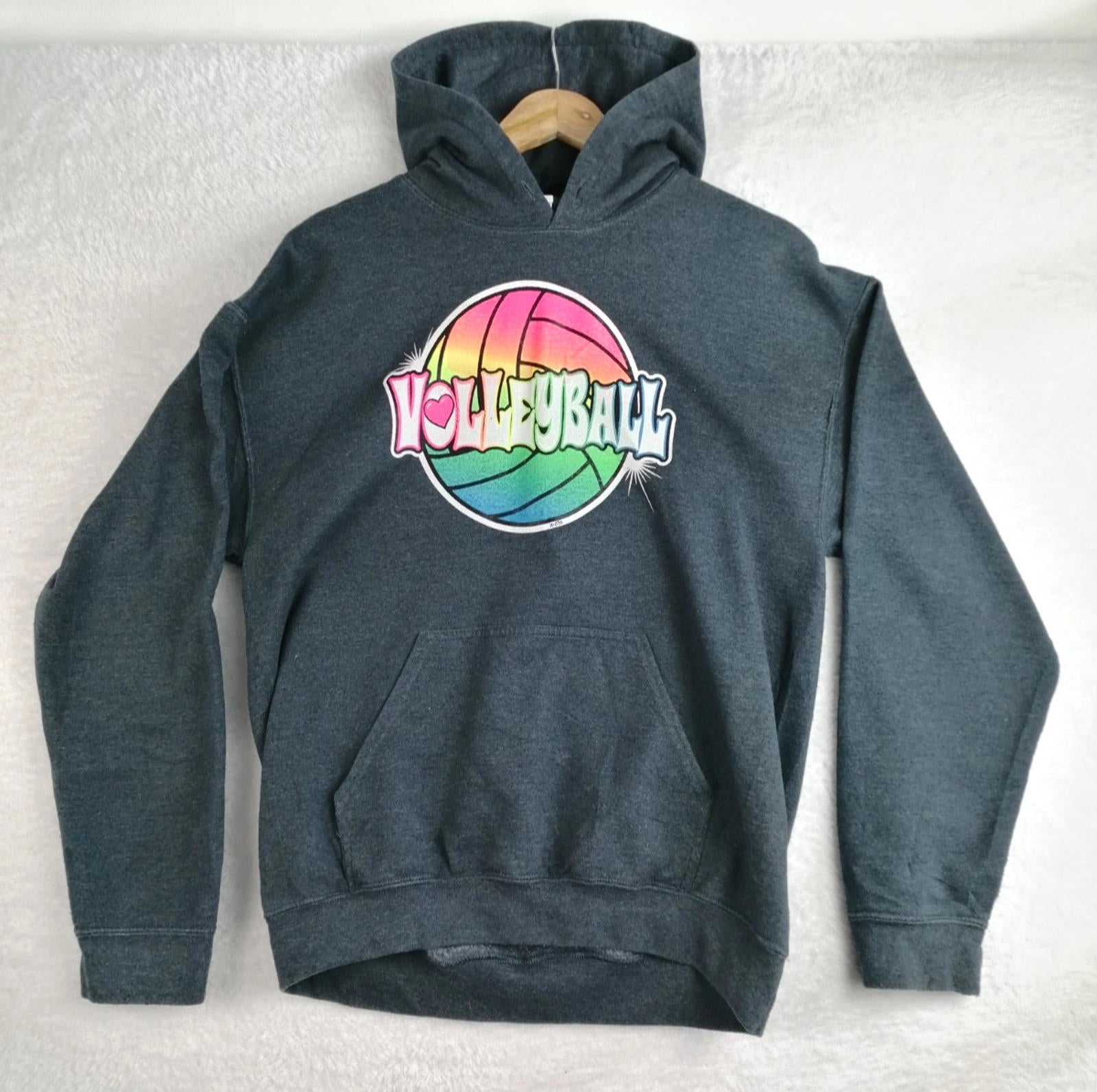 Rainbow Volleyball Hoodie Men's Size M Slate Grey Jersey Hooded Pockets Sports