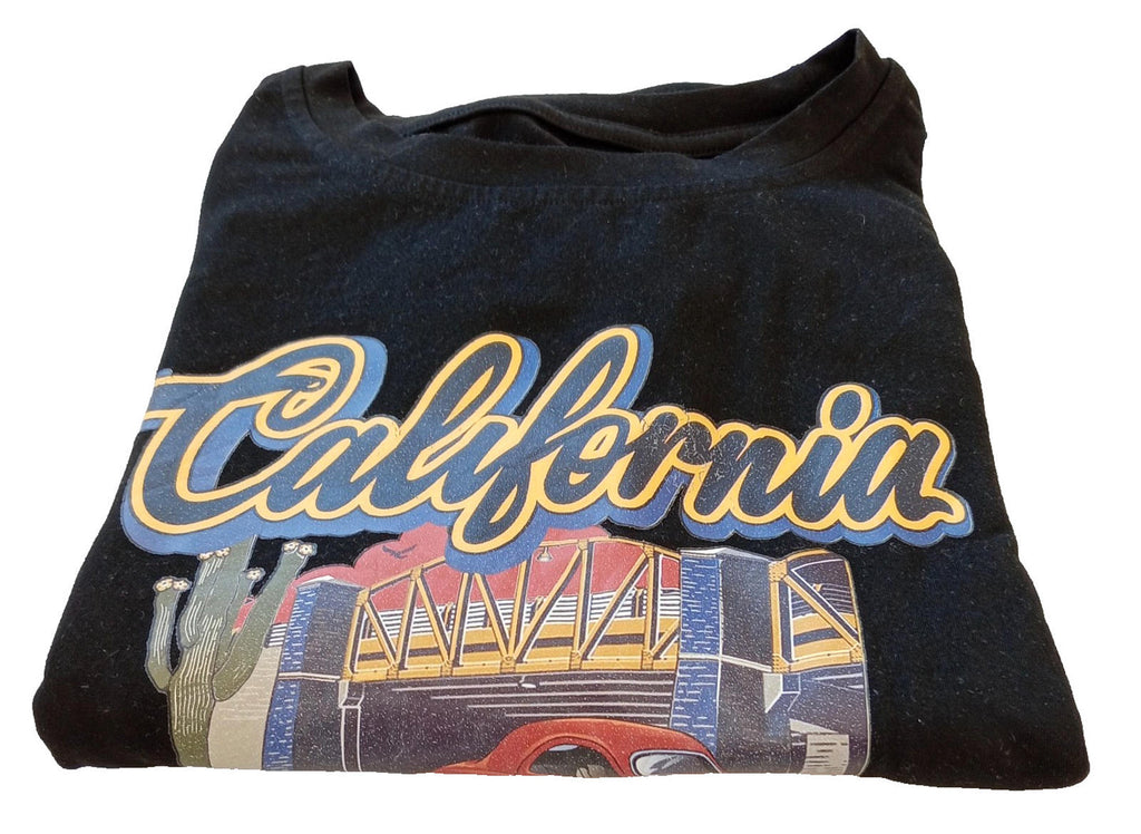 California Graphic Print T-Shirt Men's UK Size S Black Crew Neck 100% Cotton