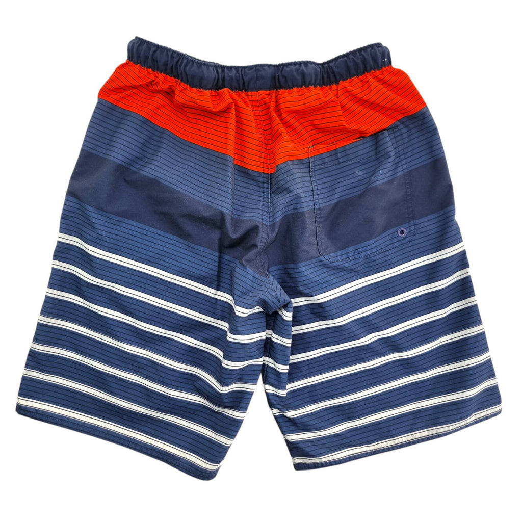 Decathlon Swim Shorts Men's UK Size M Blue White Red Striped Mesh Lined Pockets