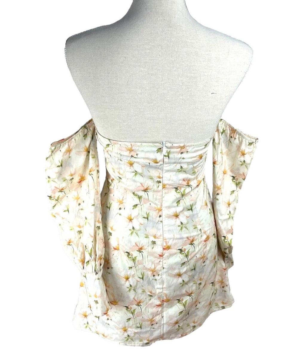 Pretty Little Thing Mini Dress Floral Off Shoulder Women's UK Size 8