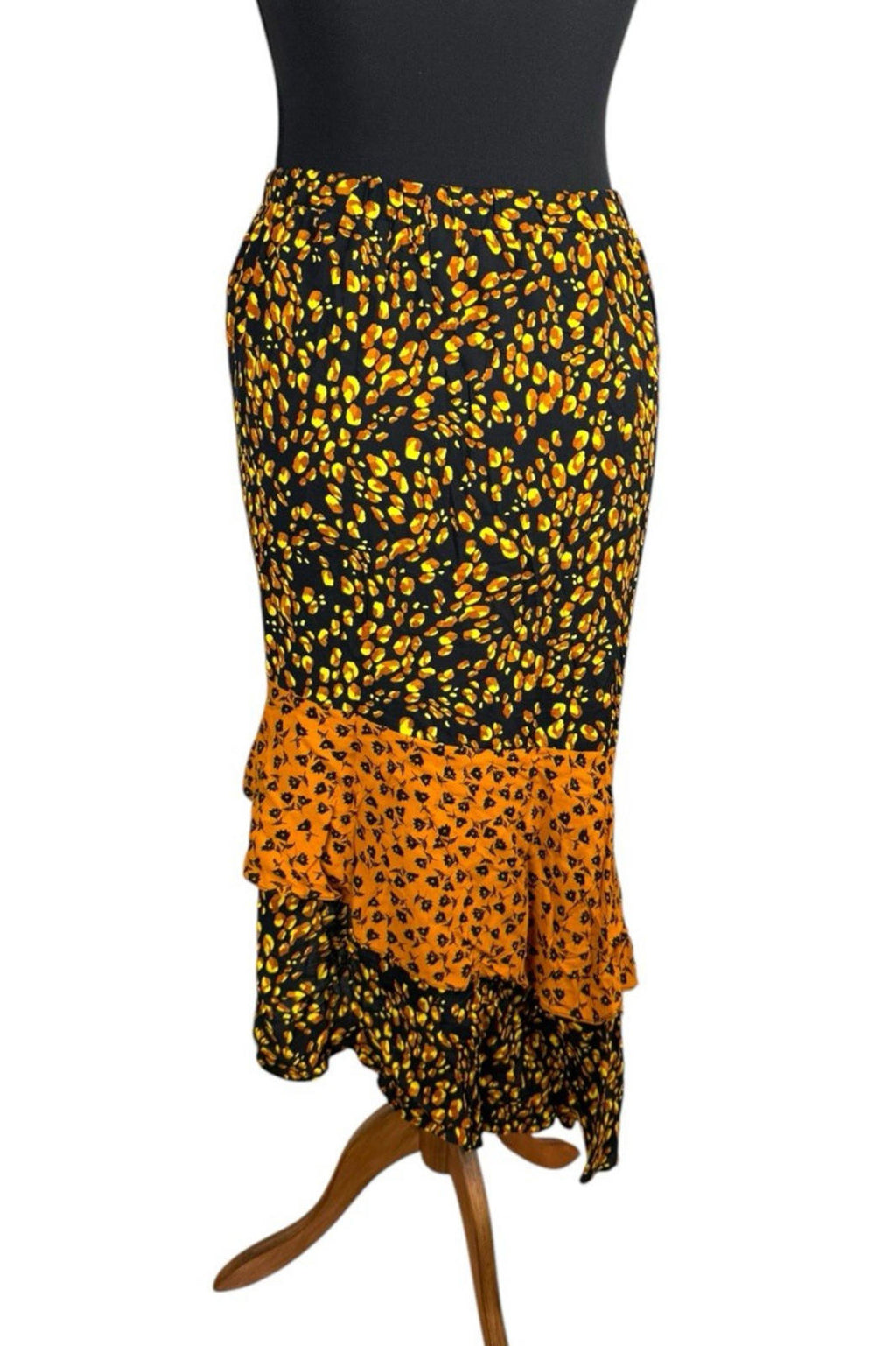 Very Orange Ruffle Modi Skirt High Slit Floral Women’s UK Size 12