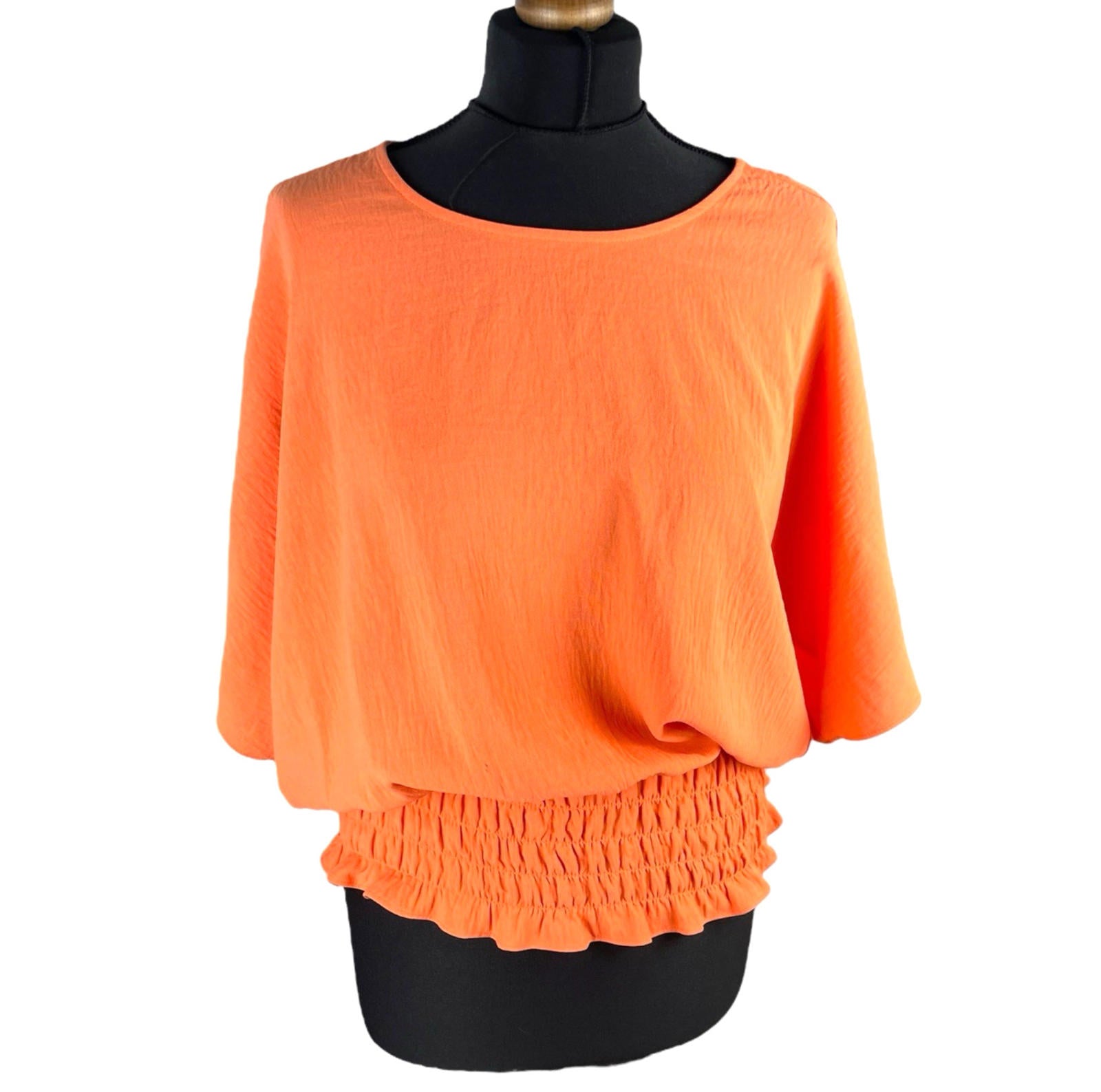 Emreco Orange Peplum Blouse Summer Top Elastic Waistband Women’s UK Size 10
