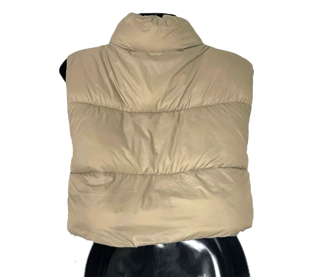 Pull & Bear Light Brown Padded Gilet Cropped Sleeveless Women’s UK Size XS
