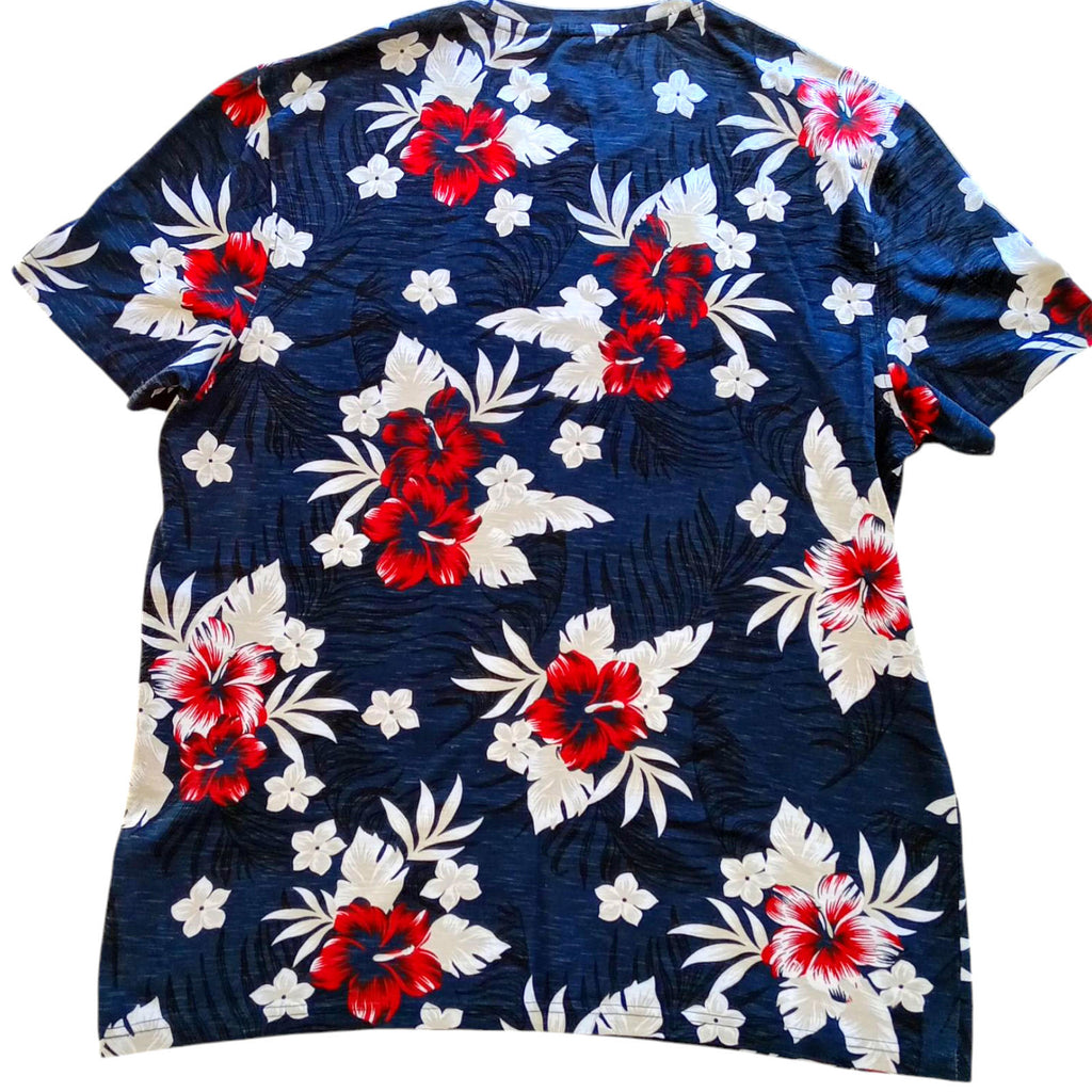 George T-Shirt Tropical Floral Print Men's UK Size L Blue Crew Neck 100% Cotton