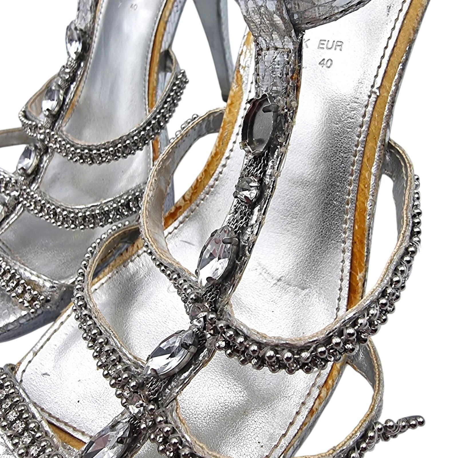 Shoe Box Silver Embellished High Heel Sandles Womens UK Size 7